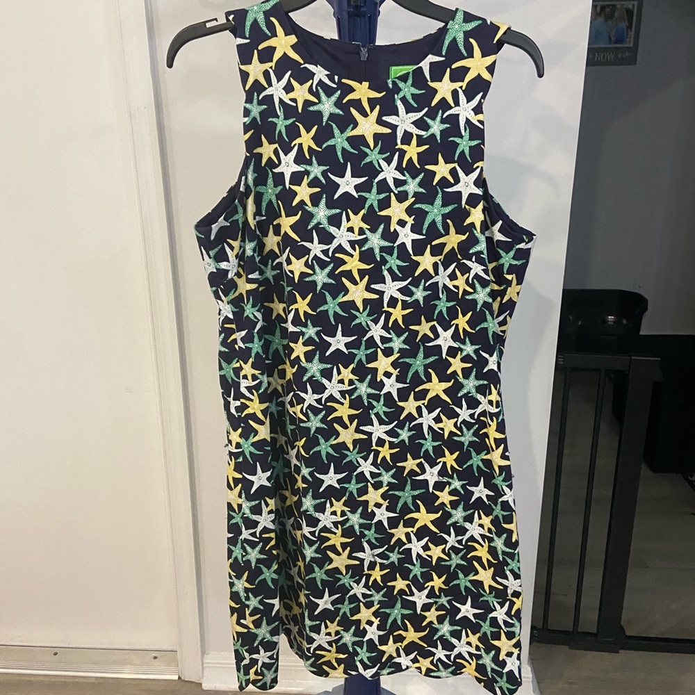 Pappagallo Starry Sleeveless Shift Dress - Blue, Green, Yellow Size 10